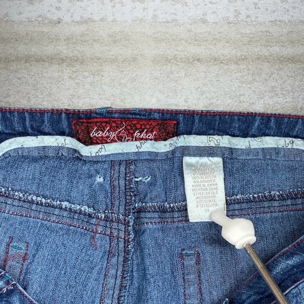 Vintage 90s Baby Phat Capris Jeans Womens 34 Baggy Wide Leg Fit Dark Wash - Picture 4 of 6